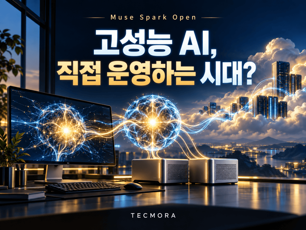 고성능 AI를 직접 운영하는 선택지를 데스크톱 장비와 클라우드로 표현한 Muse Spark Open 테크모라 대표 이미지