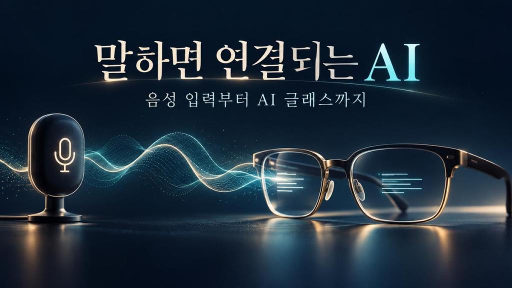 음성 파형과 스마트 안경으로 표현한 AI 음성 입력과 대화 지원